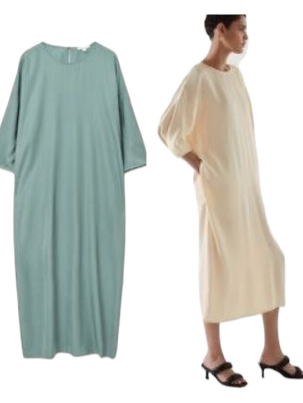 COS Drape Midi Dress with Pockets Teal Green Half Sleeves Loose Fit Size 4